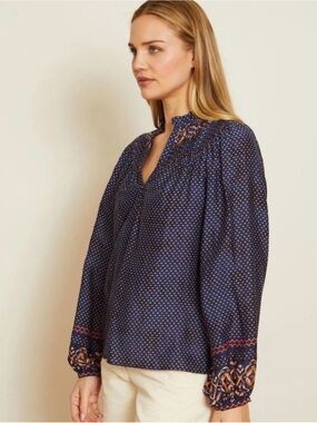 Caballero fancy silk blouse shirt top small oversized boho preppy